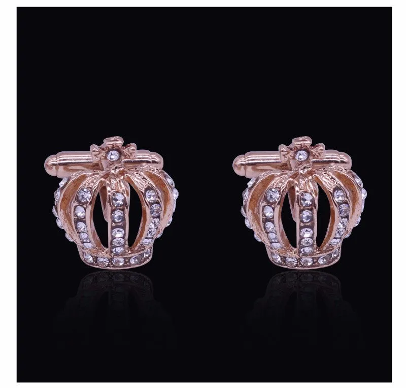 Full Rhinestones Crown French Crystal Mens Cufflinks