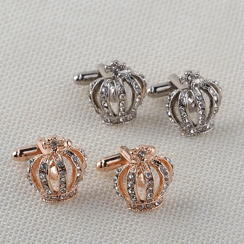 Full Rhinestones Crown French Crystal Mens Cufflinks