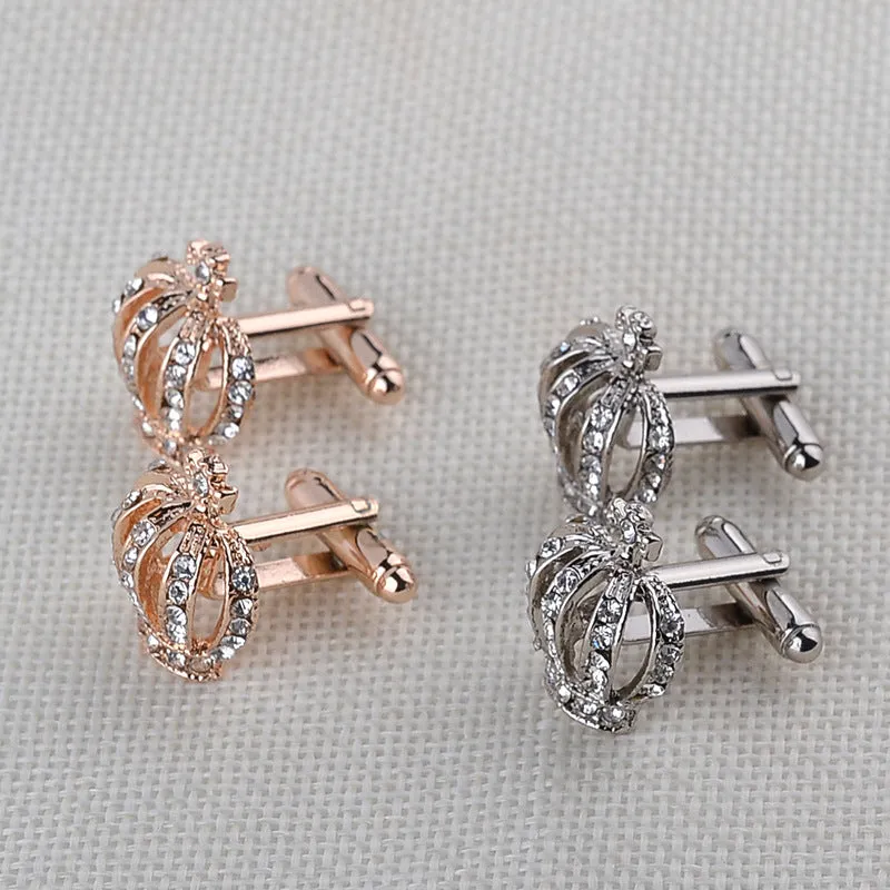 Full Rhinestones Crown French Crystal Mens Cufflinks