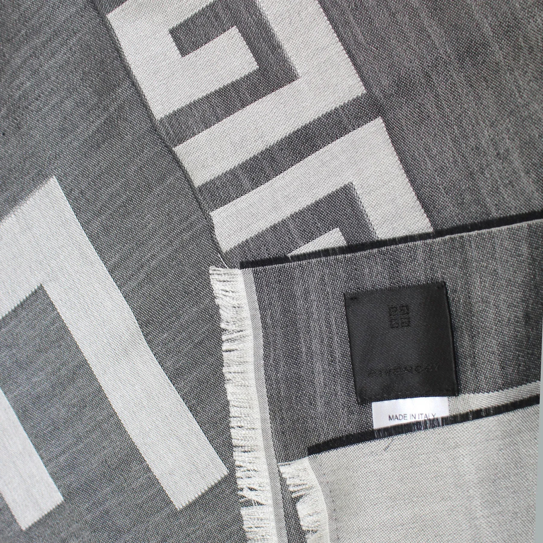 Givenchy Scarf Black Gray Logo Design - Lightweight Wool Silk Shawl FINAL SALE