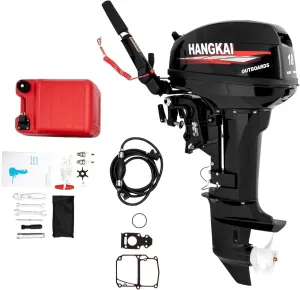 Hangkai 18 HP Outboard Motor, 2 Stroke 246CC Heavy Duty Fishing Boat Engine, Short Shaft Outboard Engine with CDI Ignition and Water Cooling System
