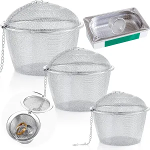Honeydak 3 Jewelry Cleaner Baskets Jewelry Steam Cleaner Basket Stainless Steel Basket for Small Part and Cleaner Solution with Lock and Hook (1.7,2.5,4.3 Inch)
