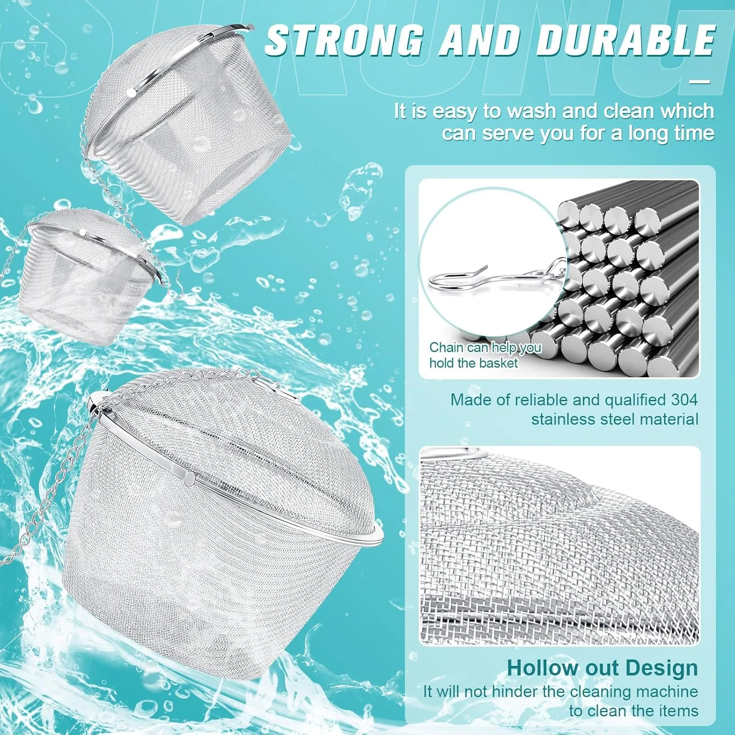 Honeydak 3 Jewelry Cleaner Baskets Jewelry Steam Cleaner Basket Stainless Steel Basket for Small Part and Cleaner Solution with Lock and Hook (1.7,2.5,4.3 Inch)