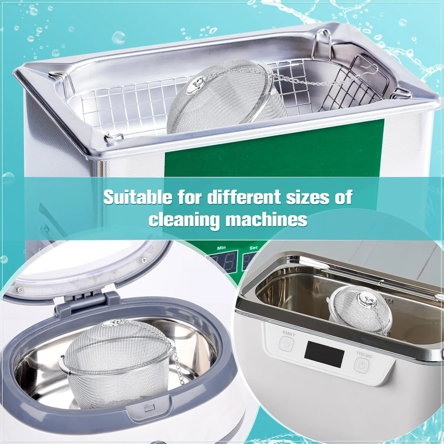 Honeydak 3 Jewelry Cleaner Baskets Jewelry Steam Cleaner Basket Stainless Steel Basket for Small Part and Cleaner Solution with Lock and Hook (1.7,2.5,4.3 Inch)