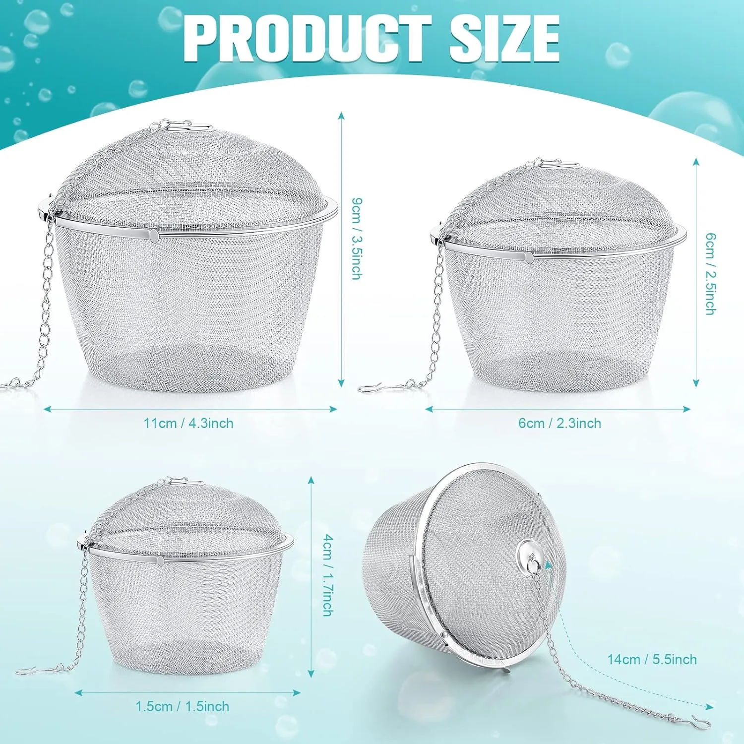 Honeydak 3 Jewelry Cleaner Baskets Jewelry Steam Cleaner Basket Stainless Steel Basket for Small Part and Cleaner Solution with Lock and Hook (1.7,2.5,4.3 Inch)