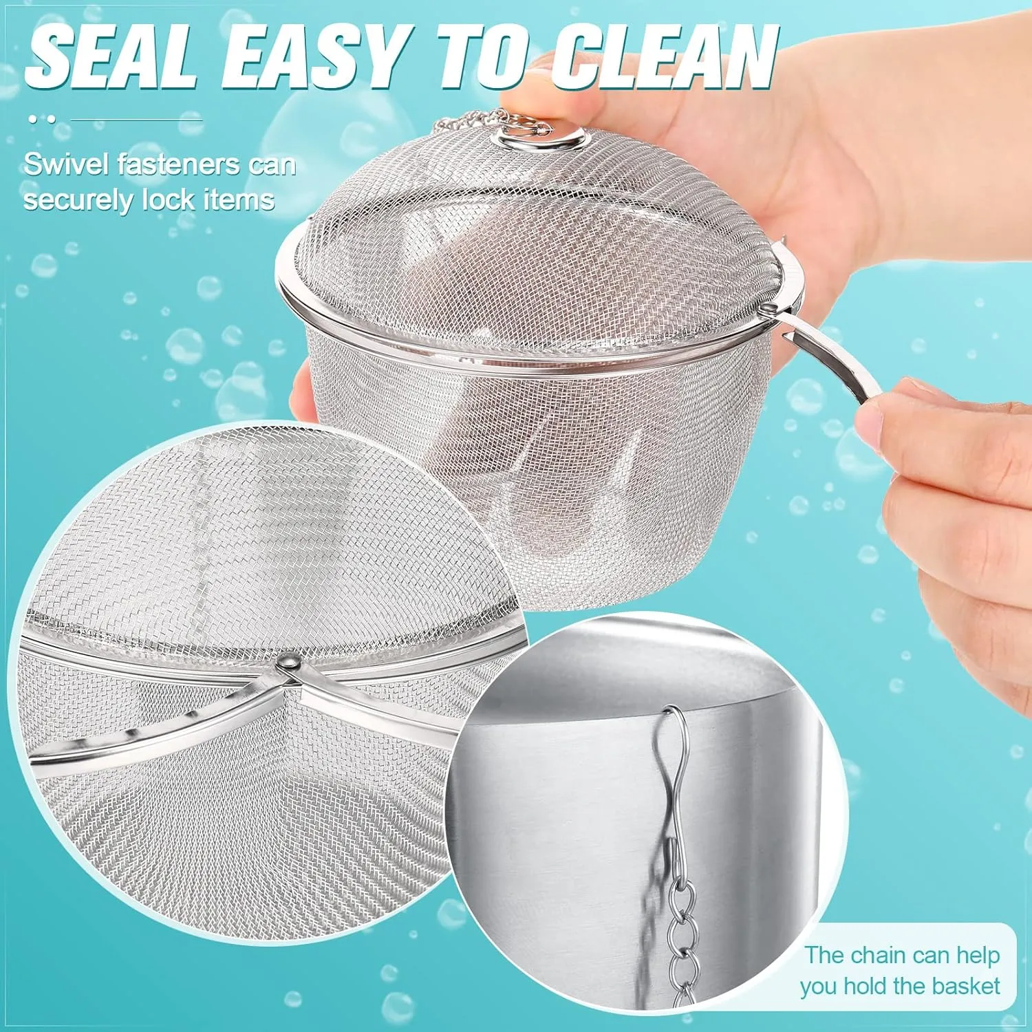 Honeydak 3 Jewelry Cleaner Baskets Jewelry Steam Cleaner Basket Stainless Steel Basket for Small Part and Cleaner Solution with Lock and Hook (1.7,2.5,4.3 Inch)