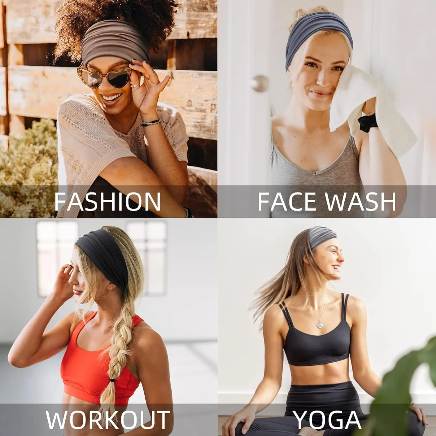 Huachi Wide Headbands for Women Non Slip Thick Womens Headbands Boho Elastic Hair Bands for Women's Hair Stretchy Sweat Headband for Workout Running Working 3 Pack
