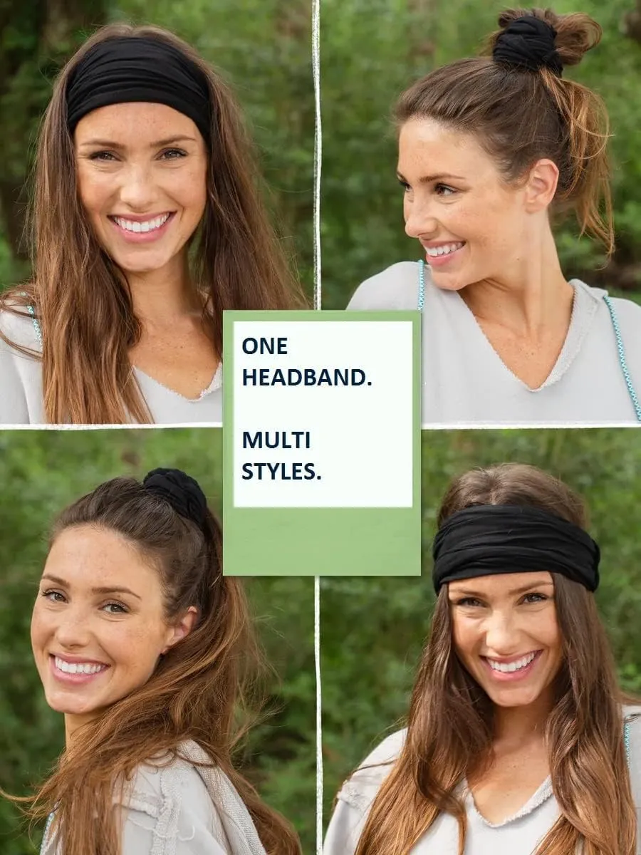 Huachi Wide Headbands for Women Non Slip Thick Womens Headbands Boho Elastic Hair Bands for Women's Hair Stretchy Sweat Headband for Workout Running Working 3 Pack