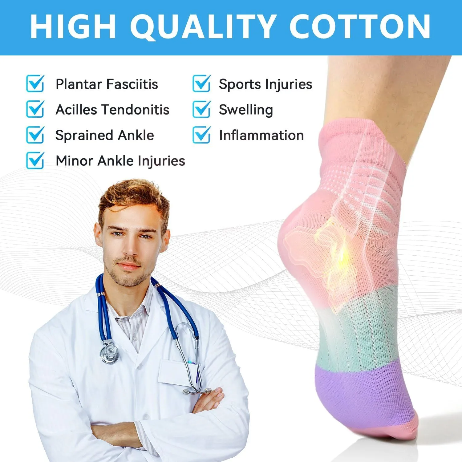 IRAMY Compression Ankle Support Socks Women Coolmax Wicking Cushioned Athletic Plantar Fasciitis Relief 3/4/6 Pairs