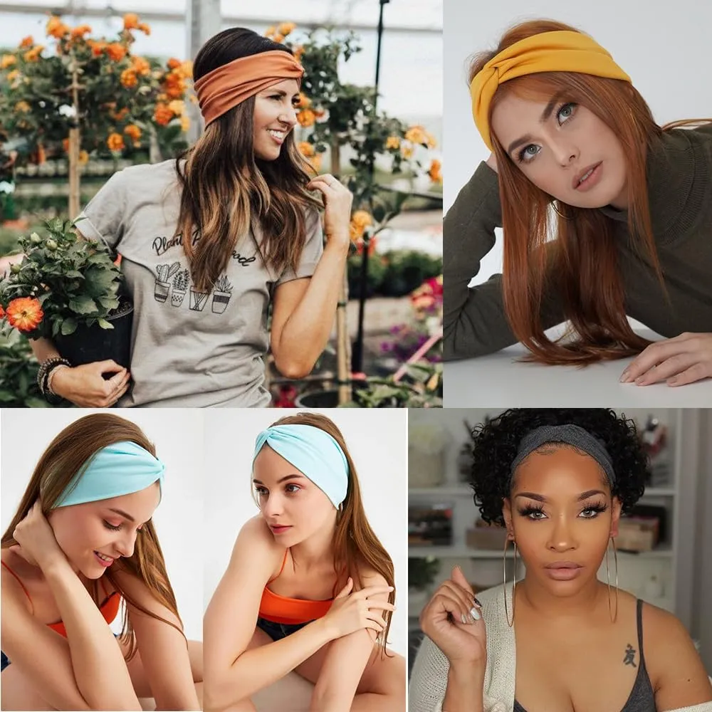 Kachanaa 6 Pack Women's Headbands for Women Boho Women's Hair Non Slip Twisted Cross Elastic Head Bands Headwraps Short Stretchy Thick Fashion Accessories