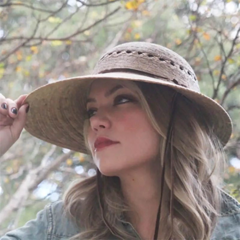 Laurel Palm Leaf Asymmetrical Brim Lattice Crown Sun Hat - Tula Hats