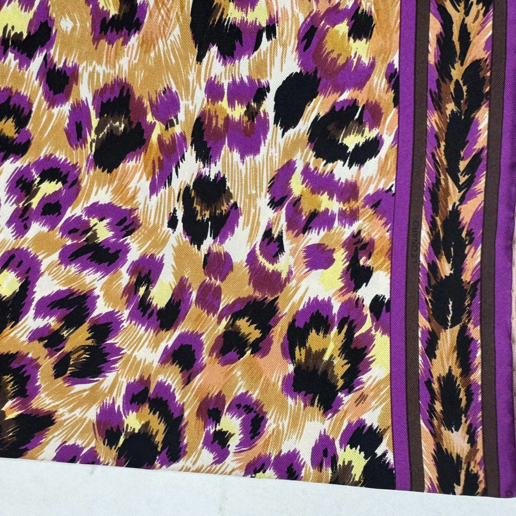 Leonard Paris Scarf Cheetah Print - Twill Silk Large Square Foulard