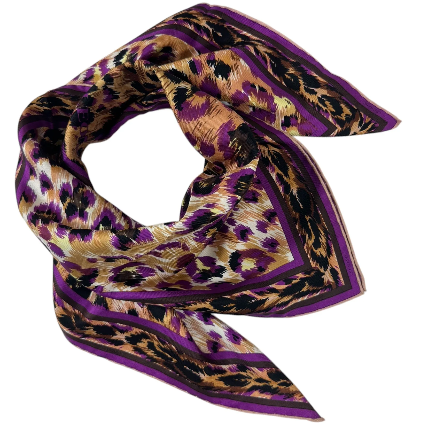 Leonard Paris Scarf Cheetah Print - Twill Silk Large Square Foulard