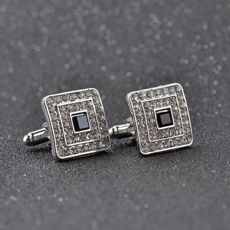 Luxury Rhinestone Crystal Square Custom Enamel Cufflink
