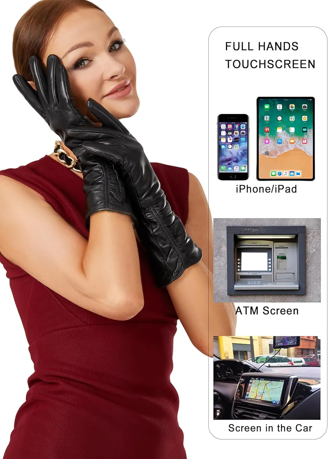Luxury Winter Long Leather Gloves Women Touchscreen Texting Warm Driving Genuine Leather Gloves 13''