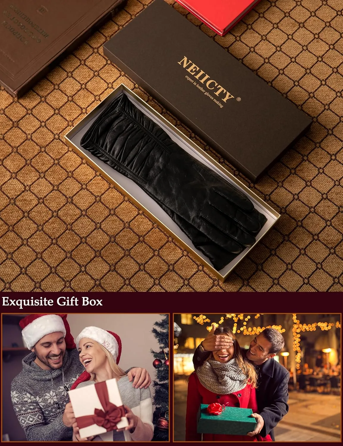 Luxury Winter Long Leather Gloves Women Touchscreen Texting Warm Driving Genuine Leather Gloves 13''