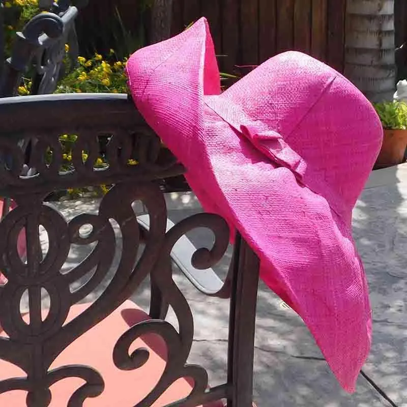 Madagascar Raffia Extra Large Brim Solid Color Beach Hat