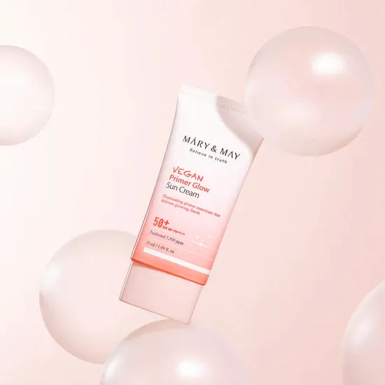 MARY & MAY Believe In Truth vegan primer glow sun cream 50  spf 50  pa     واقي الشمس الوردي من ماري اند ماي