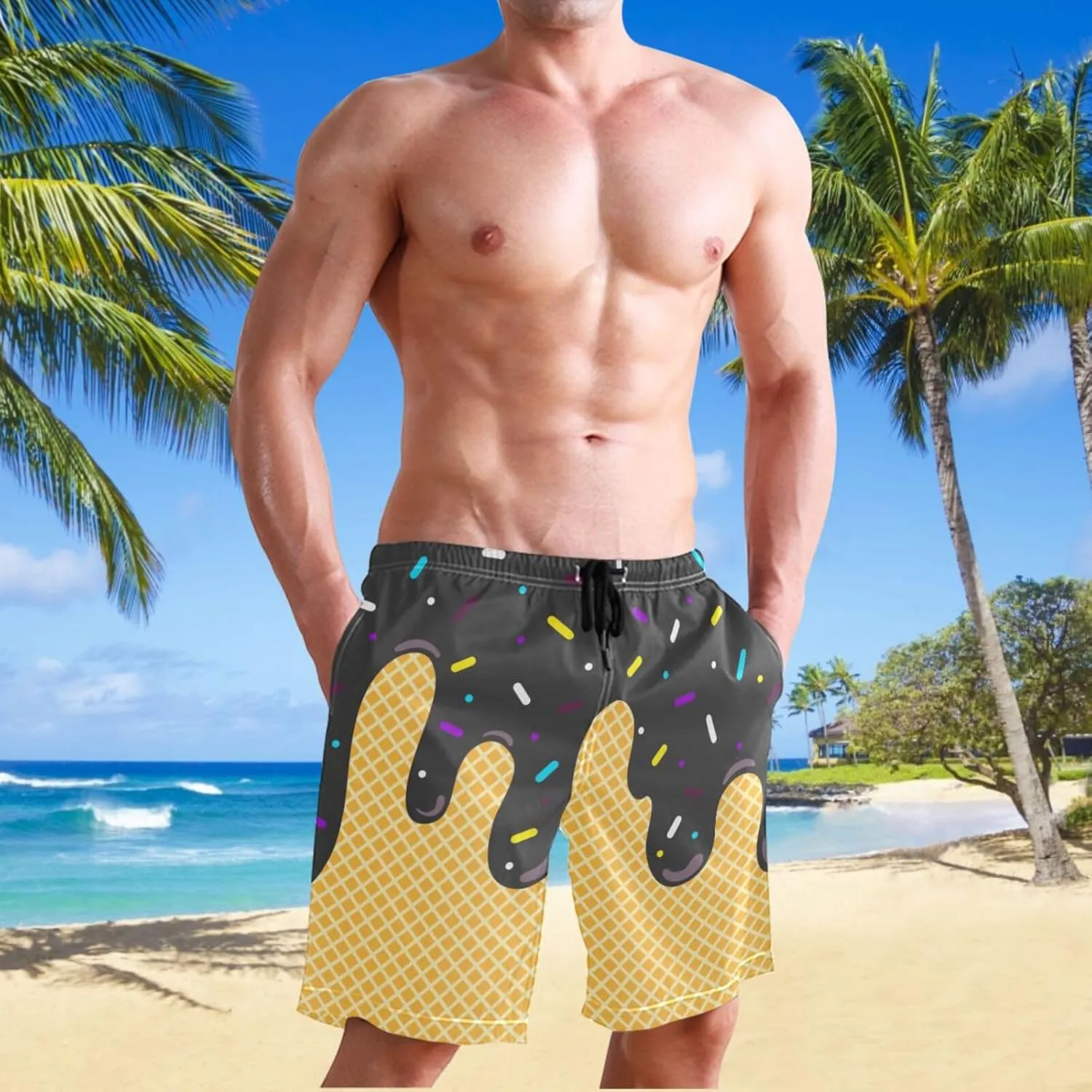 Men's Swim Trunks Board Shorts Quick Dry Swimsuit Swimwear Holiday Party Bathing Suit