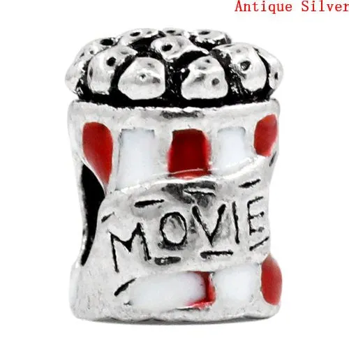 Movie Charm Popcorn Bag Bead European Bead Compatible for Most European Snake Chain Charm Bracelet