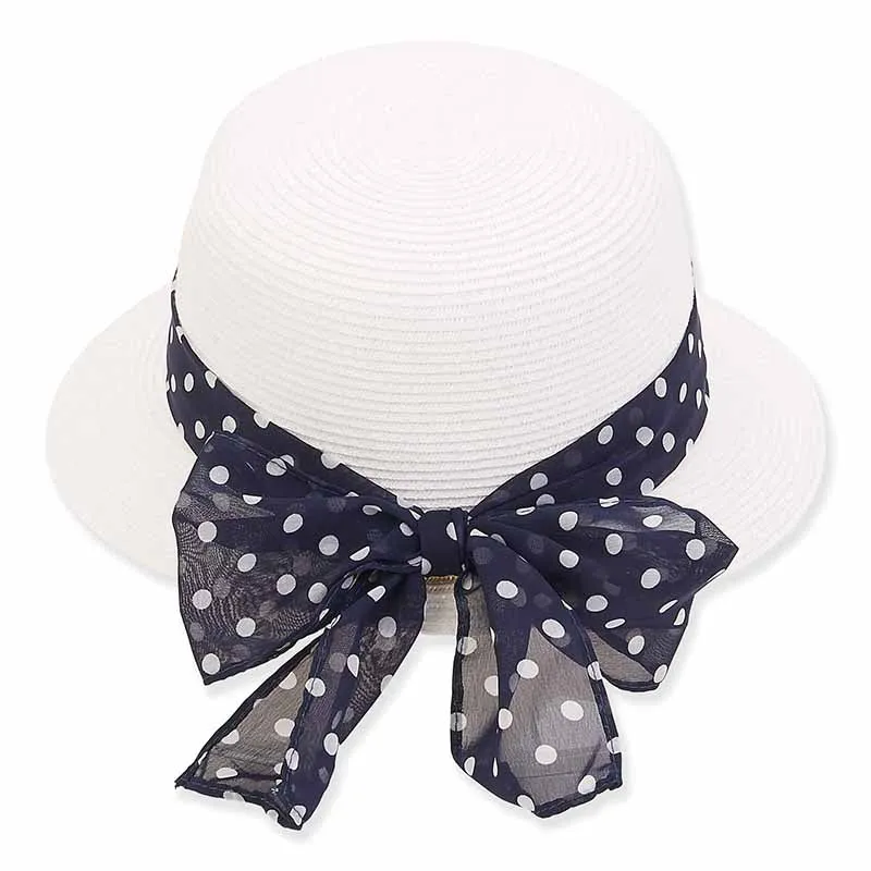 Petite Asymmetrical Brim Hat with Polka Dot Sash - Sunny Dayz Hat