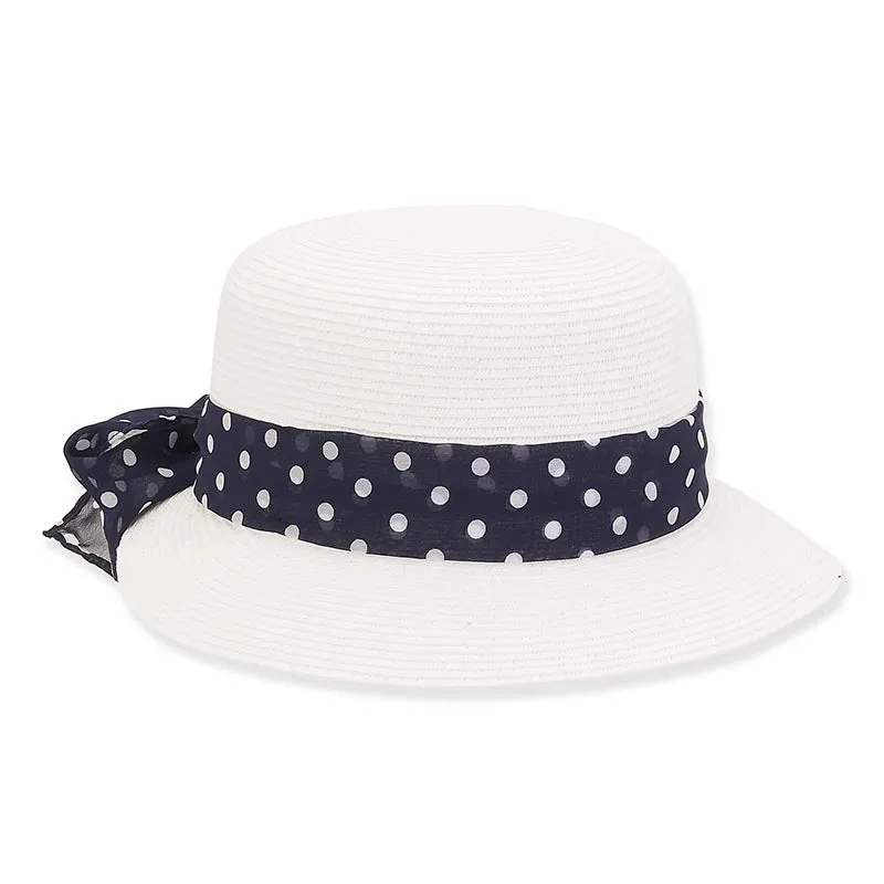 Petite Asymmetrical Brim Hat with Polka Dot Sash - Sunny Dayz Hat