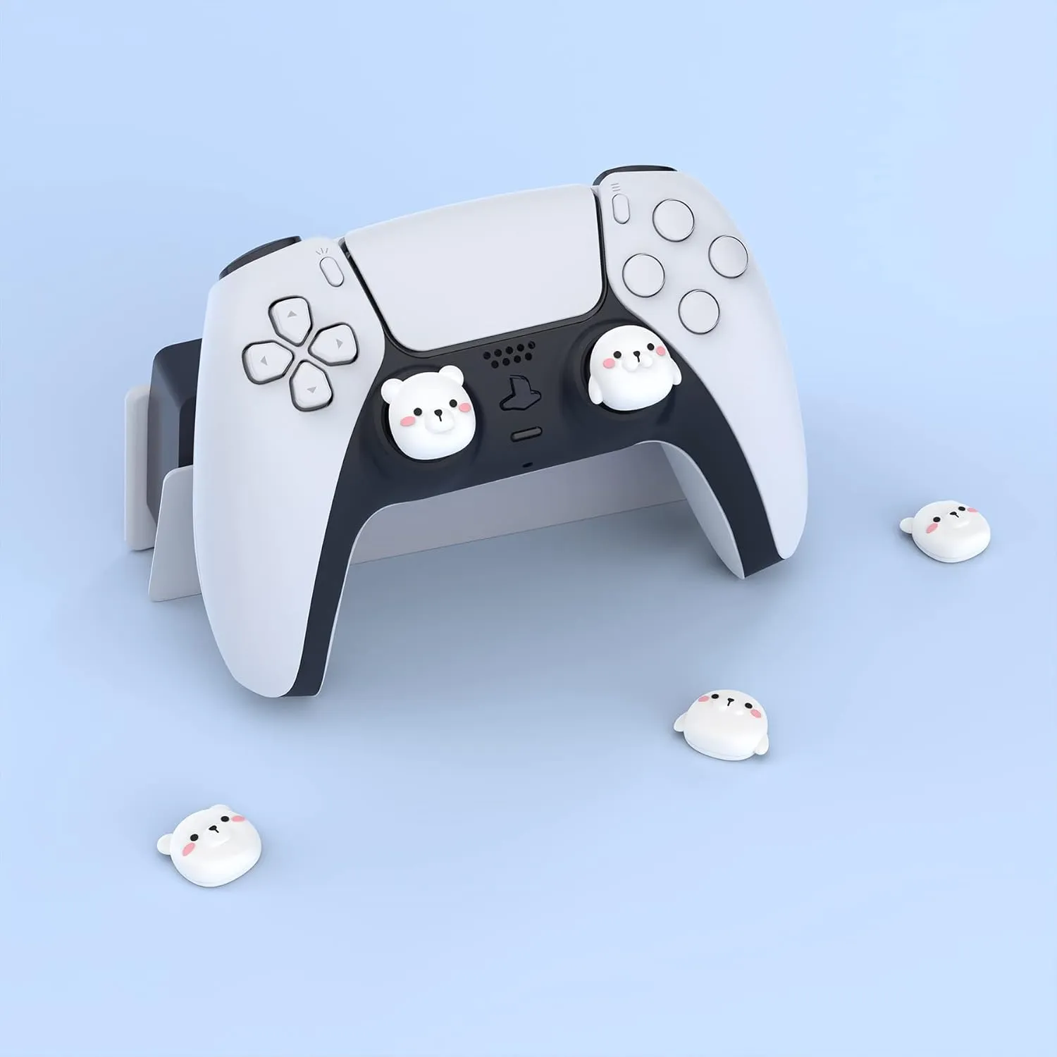 PlayVital Cute Thumb Grip Caps for ps5/4 Controller, Silicone Analog Stick Caps Cover for Xbox Series X/S, Thumbstick Caps for Switch Pro Controller - Polar Bear & Baby Seal