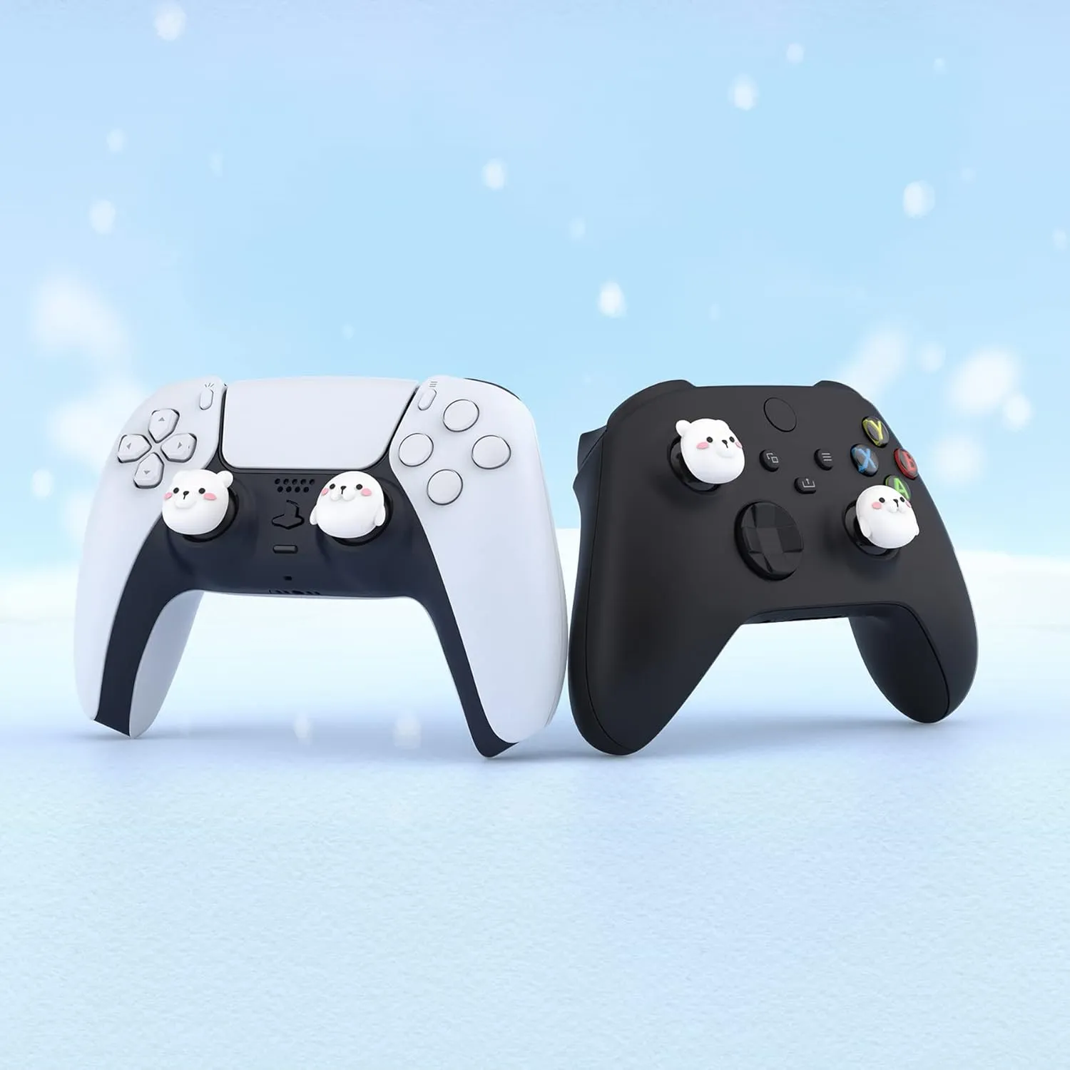 PlayVital Cute Thumb Grip Caps for ps5/4 Controller, Silicone Analog Stick Caps Cover for Xbox Series X/S, Thumbstick Caps for Switch Pro Controller - Polar Bear & Baby Seal