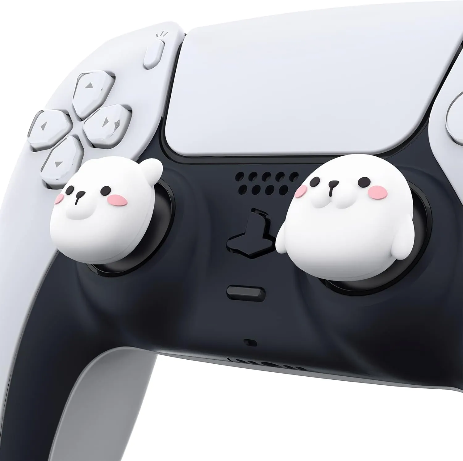 PlayVital Cute Thumb Grip Caps for ps5/4 Controller, Silicone Analog Stick Caps Cover for Xbox Series X/S, Thumbstick Caps for Switch Pro Controller - Polar Bear & Baby Seal