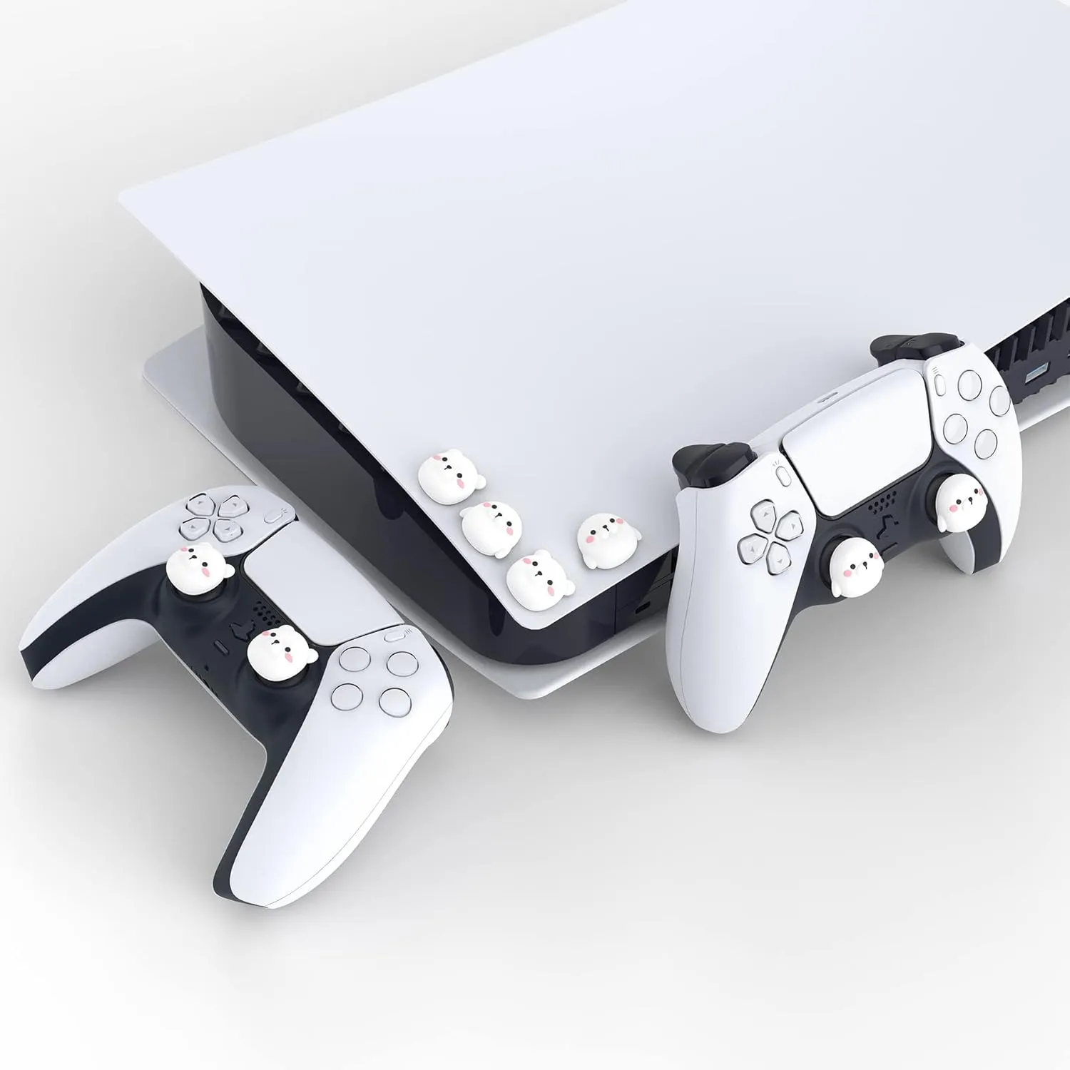 PlayVital Cute Thumb Grip Caps for ps5/4 Controller, Silicone Analog Stick Caps Cover for Xbox Series X/S, Thumbstick Caps for Switch Pro Controller - Polar Bear & Baby Seal