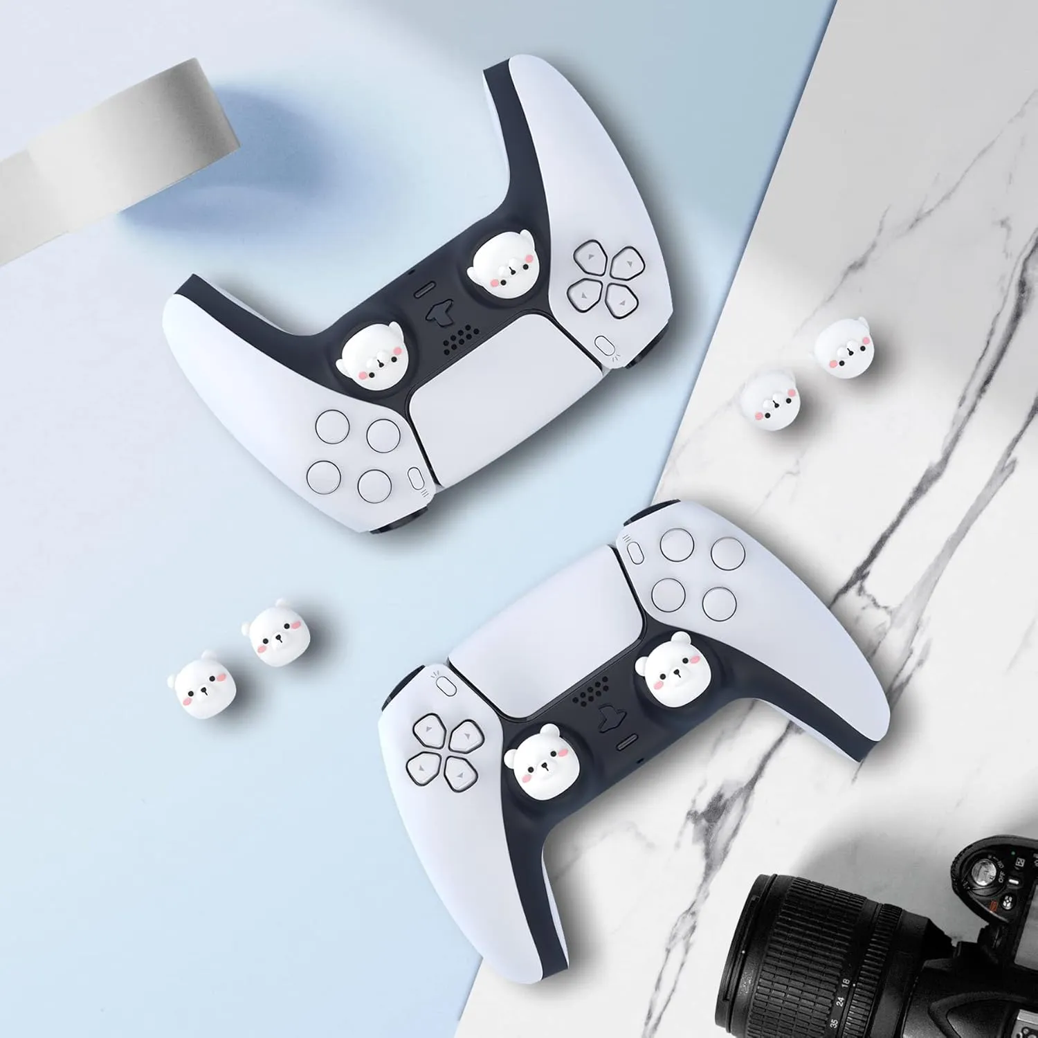 PlayVital Cute Thumb Grip Caps for ps5/4 Controller, Silicone Analog Stick Caps Cover for Xbox Series X/S, Thumbstick Caps for Switch Pro Controller - Polar Bear & Baby Seal