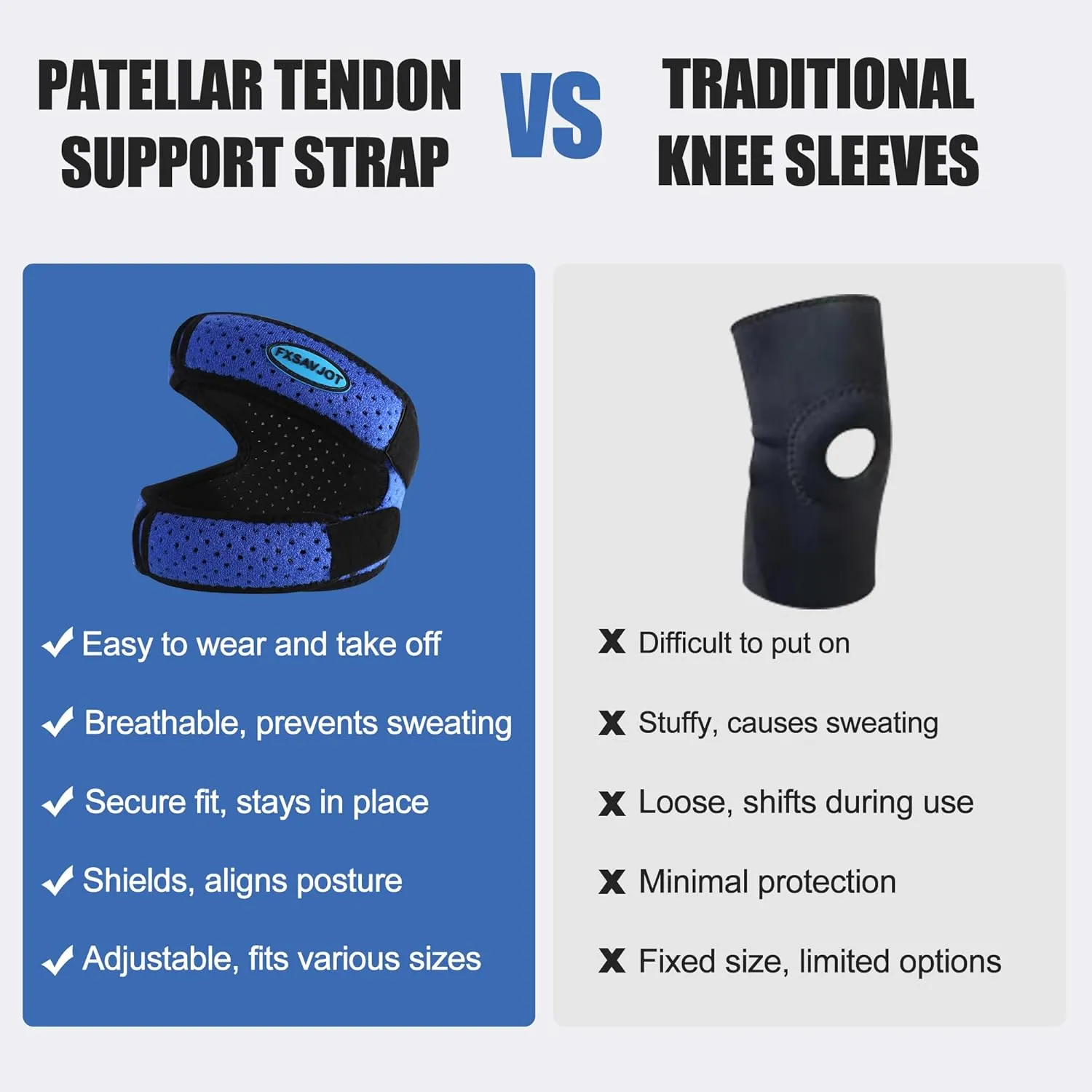 Professional Patella Knee Brace Pro for Knee Pain/Meniscus Tear,Adjustable Orthopedic Compression Patellar Tendon Support Strap with Side Stabilizers for Outdoor Activities (Blue, Small)
