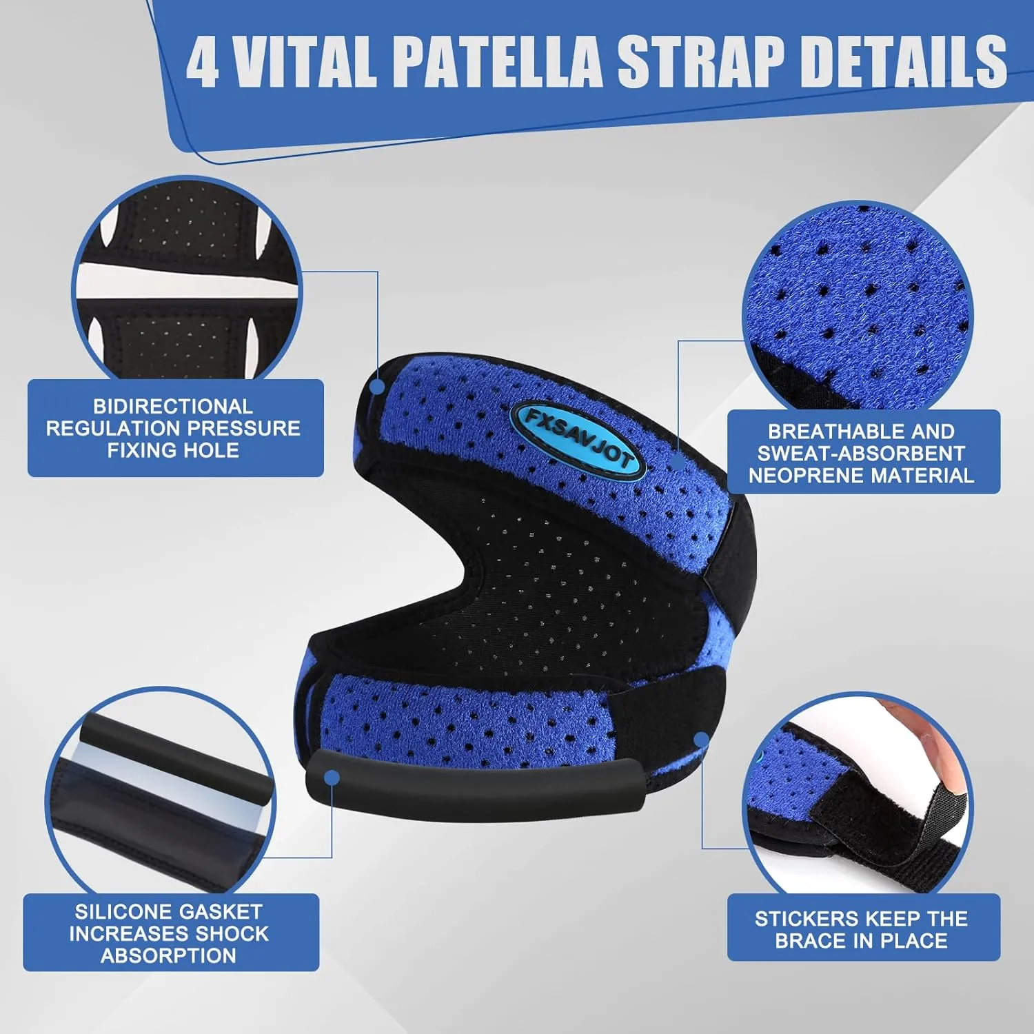 Professional Patella Knee Brace Pro for Knee Pain/Meniscus Tear,Adjustable Orthopedic Compression Patellar Tendon Support Strap with Side Stabilizers for Outdoor Activities (Blue, Small)