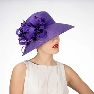 Purple Feather Flower Down Brim Church Hat - KaKyCO