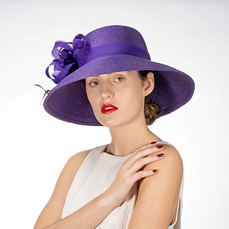 Purple Feather Flower Down Brim Church Hat - KaKyCO