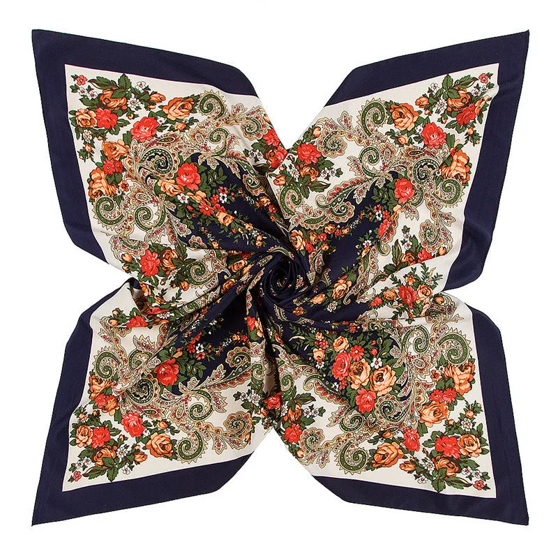 Russian Vintage Floral Silk Scarf - 6 Styles