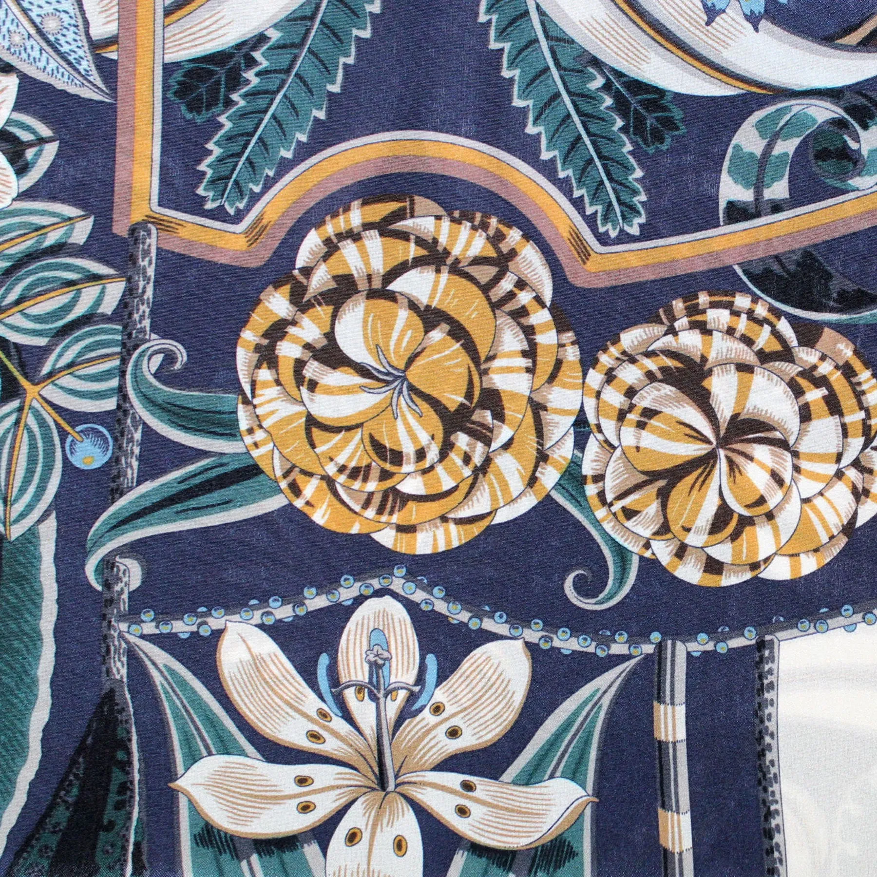 Salvatore Ferragamo Silk Navy Olive Blue Floral - Large Twill Silk Square SALE