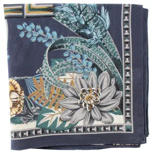 Salvatore Ferragamo Silk Navy Olive Blue Floral - Large Twill Silk Square SALE