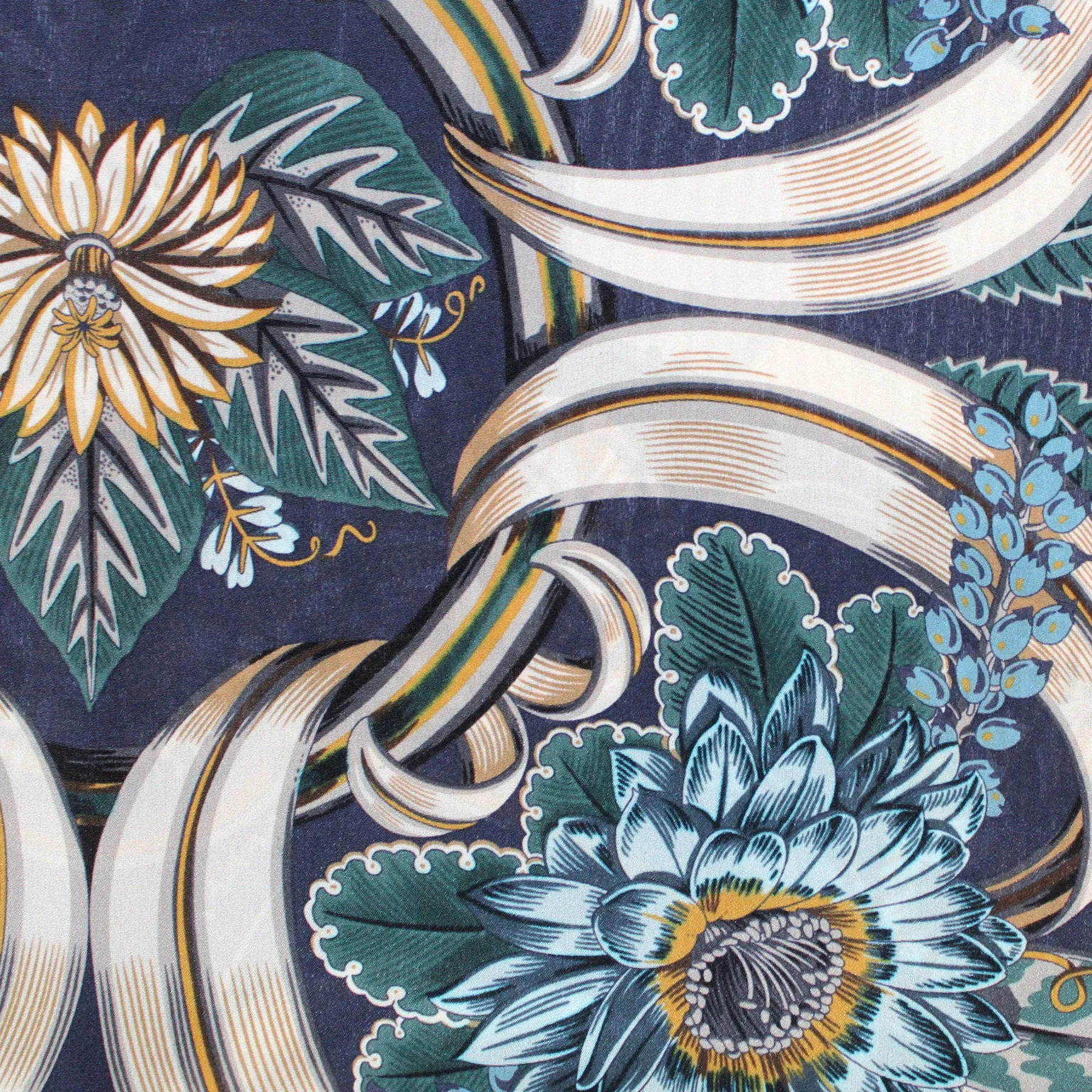 Salvatore Ferragamo Silk Navy Olive Blue Floral - Large Twill Silk Square SALE