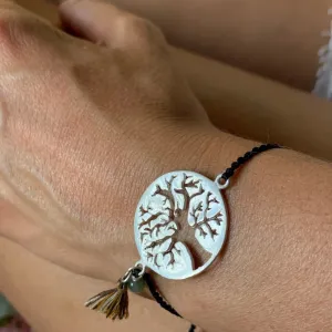 silver Tree Of Life charm bracelet with Green Agate