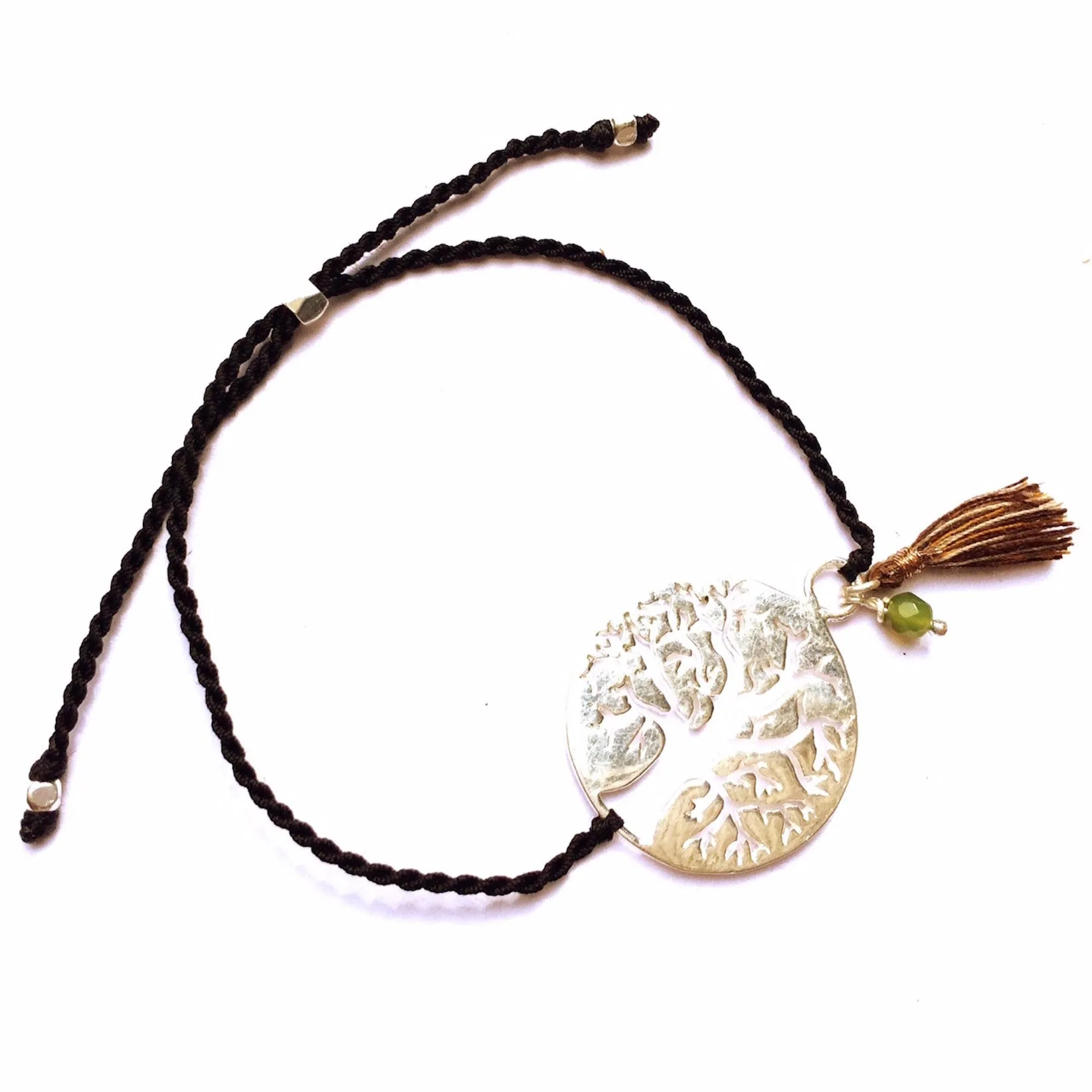 silver Tree Of Life charm bracelet with Green Agate