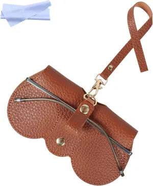 Soft Leather Sunglasses Bag, Portable Leather Glasses Case Holder Sunglasses Pouch, glasses Organizer Bag with Strap