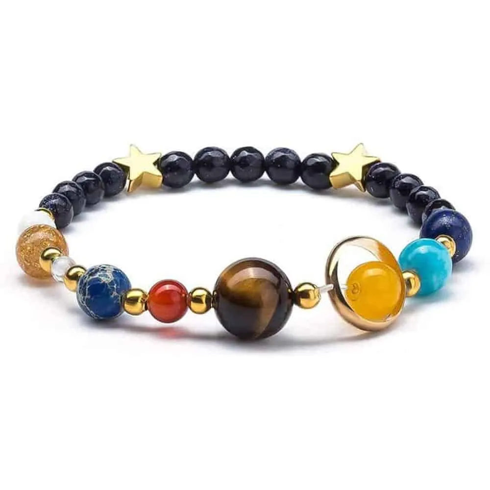 Solar System Universe/Galaxy Adjustable Gemstone Beaded Bracelet - Set of 2