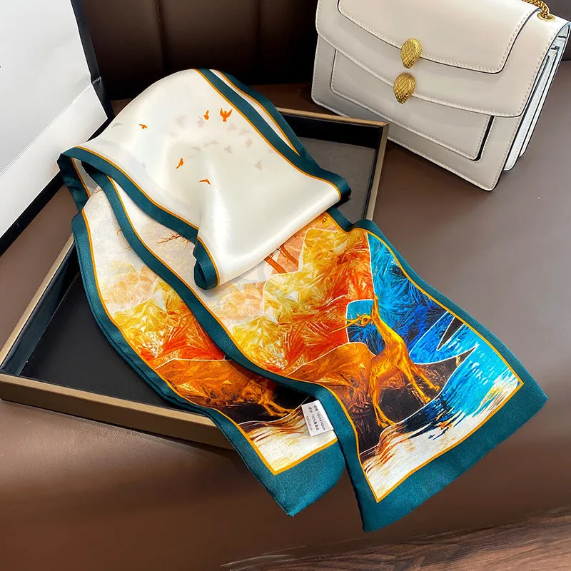 Spring Versatile Simulated Silk Scarf Women's Long Scarf Tied To Bag Streamer Narrow Scarf