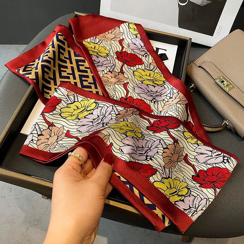 Spring Versatile Simulated Silk Scarf Women's Long Scarf Tied To Bag Streamer Narrow Scarf