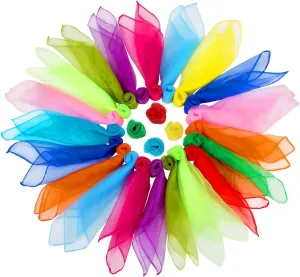 Square Dance Scarves, 24 Pcs Juggling Scarf Props Magic Trick Silk Scarves Music Movement Scarf 12 Colors 24 by 24 Inches