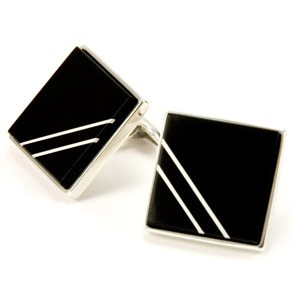 Sterling Silver Ebony Cufflinks With Sterling Silver Inlay