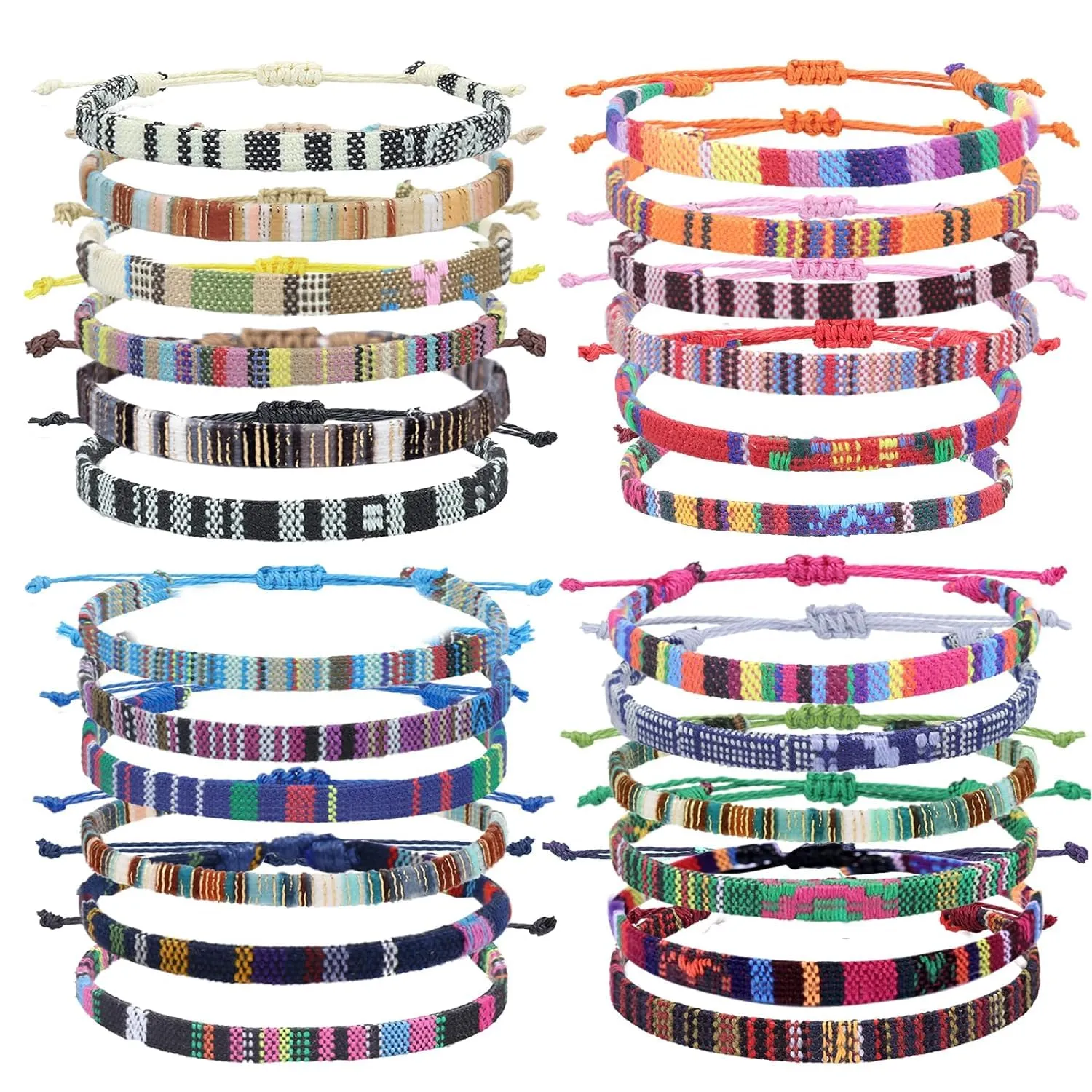 String Boho Bracelet Ankle Adjustable Beaded Anklets,Handmade Surfer Beach Bracelets,Colorful Braided Bracelets String Rope Anklets Bracelets Waterproof Boho Jewelry for Women Men (Classic Style)