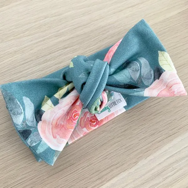 Teal Floral Bow Knot Headband