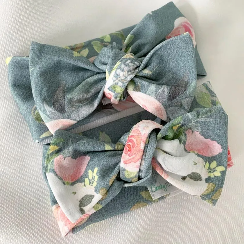 Teal Floral Bow Knot Headband